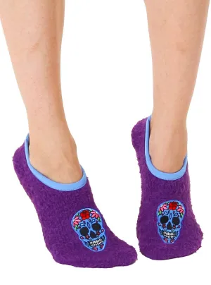 Fuzzy Slipper Socks - Sugar Skulls - Purple