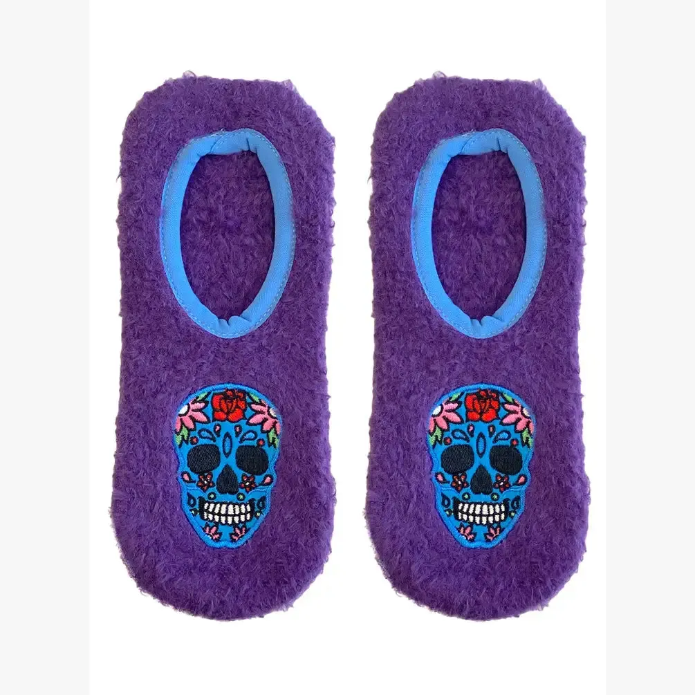 Fuzzy Slipper Socks - Sugar Skulls - Purple