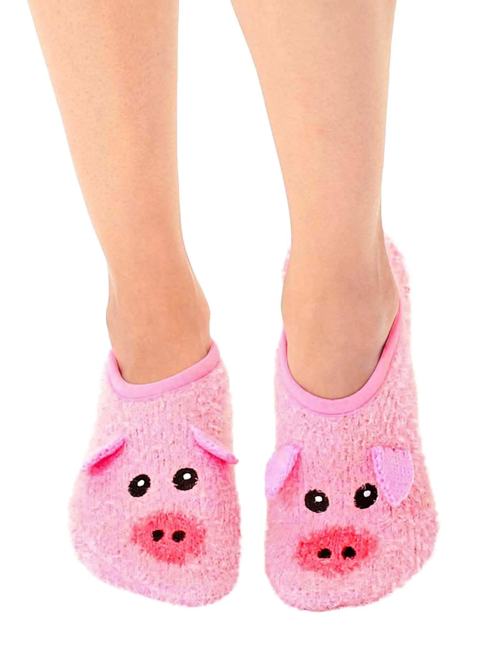 Fuzzy Slipper Socks w/ 3D Ears - Piggy - Pink