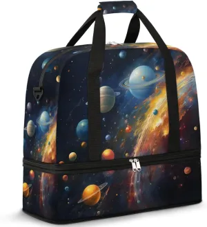 Galaxy Planet Cosmic Travel Duffel Bag for Women Men Weekender Overnight Bag with Shoe Compartment Foldable Sports Gym Luggage Bag