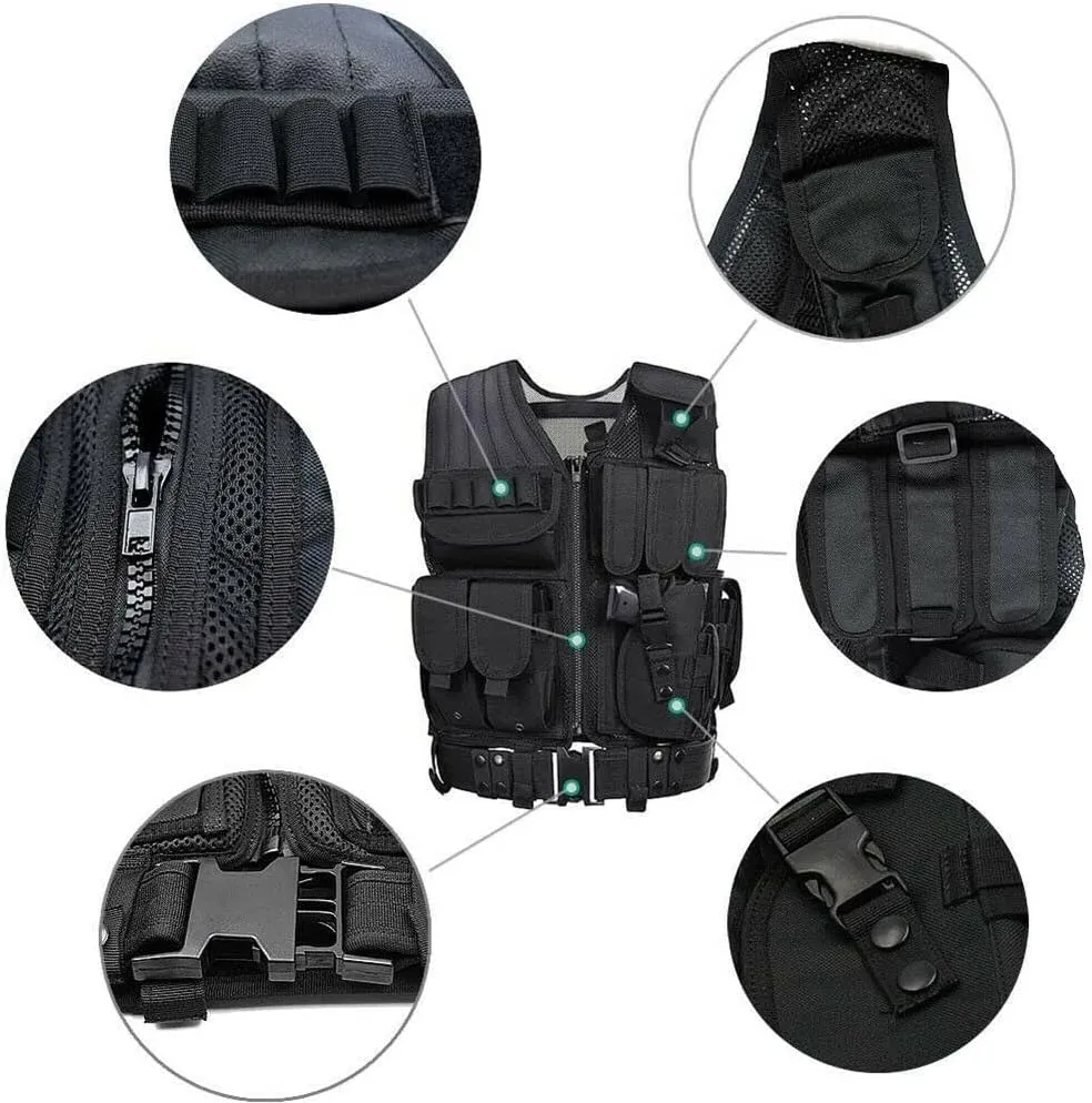 GALAXYLENSE U.S Universal Police Airsoft Hunting Paintball Tactical Gear Vest Protection Light Weight Heavy Duty Breathable