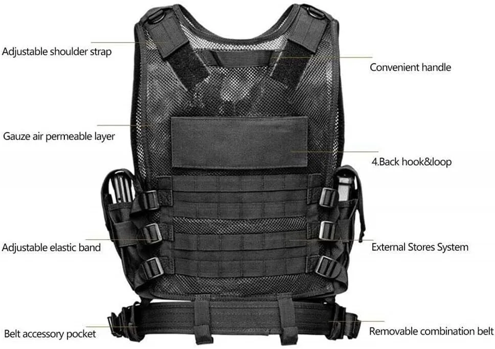 GALAXYLENSE U.S Universal Police Airsoft Hunting Paintball Tactical Gear Vest Protection Light Weight Heavy Duty Breathable