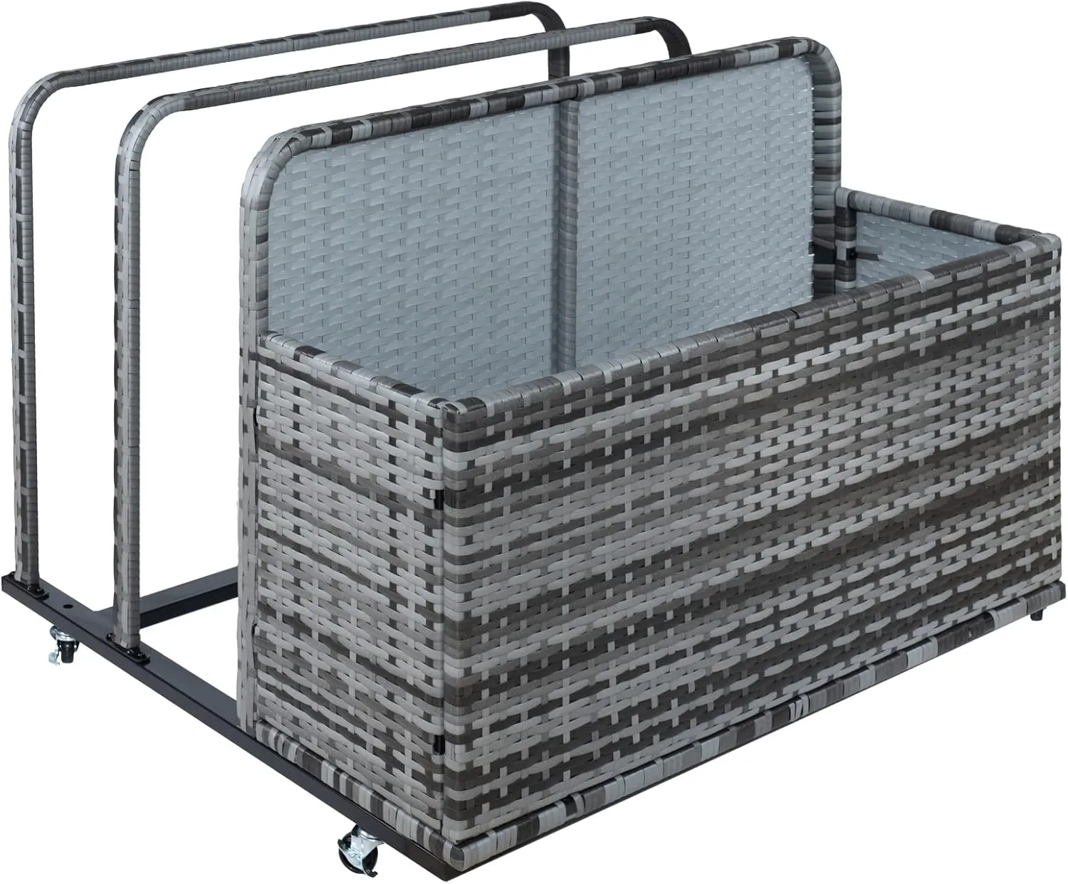 GAOMON Double Layer Poolside Float Storage,Outdoor Storage,Patio PE Rattan Outdoor Pool Caddy with Rolling Wheels for Floaties,Storage Basket,Poolside Float Storage,Beach-Sturdy & Movable,Grey