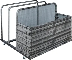 GAOMON Double Layer Poolside Float Storage,Outdoor Storage,Patio PE Rattan Outdoor Pool Caddy with Rolling Wheels for Floaties,Storage Basket,Poolside Float Storage,Beach-Sturdy & Movable,Grey