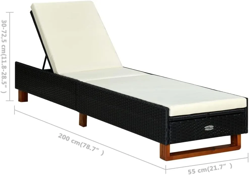 Garden Outdoor Lounge Reclining Couch Patio Furniture for Outdoor Patio Beach Lounge, for Outdoor, Poolside, Beach, Lawn, Patio, Camping, Lakeside Sunbed with Cushion Poly Rattan Black