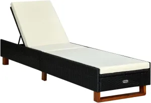 Garden Outdoor Lounge Reclining Couch Patio Furniture for Outdoor Patio Beach Lounge, for Outdoor, Poolside, Beach, Lawn, Patio, Camping, Lakeside Sunbed with Cushion Poly Rattan Black