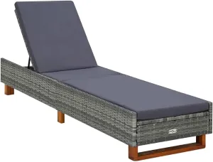 Garden Outdoor Lounge Reclining Couch Patio Furniture for Outdoor Patio Beach Lounge, for Outdoor, Poolside, Beach, Lawn, Patio, Camping, Lakeside Sunbed with Cushion Poly Rattan Gray