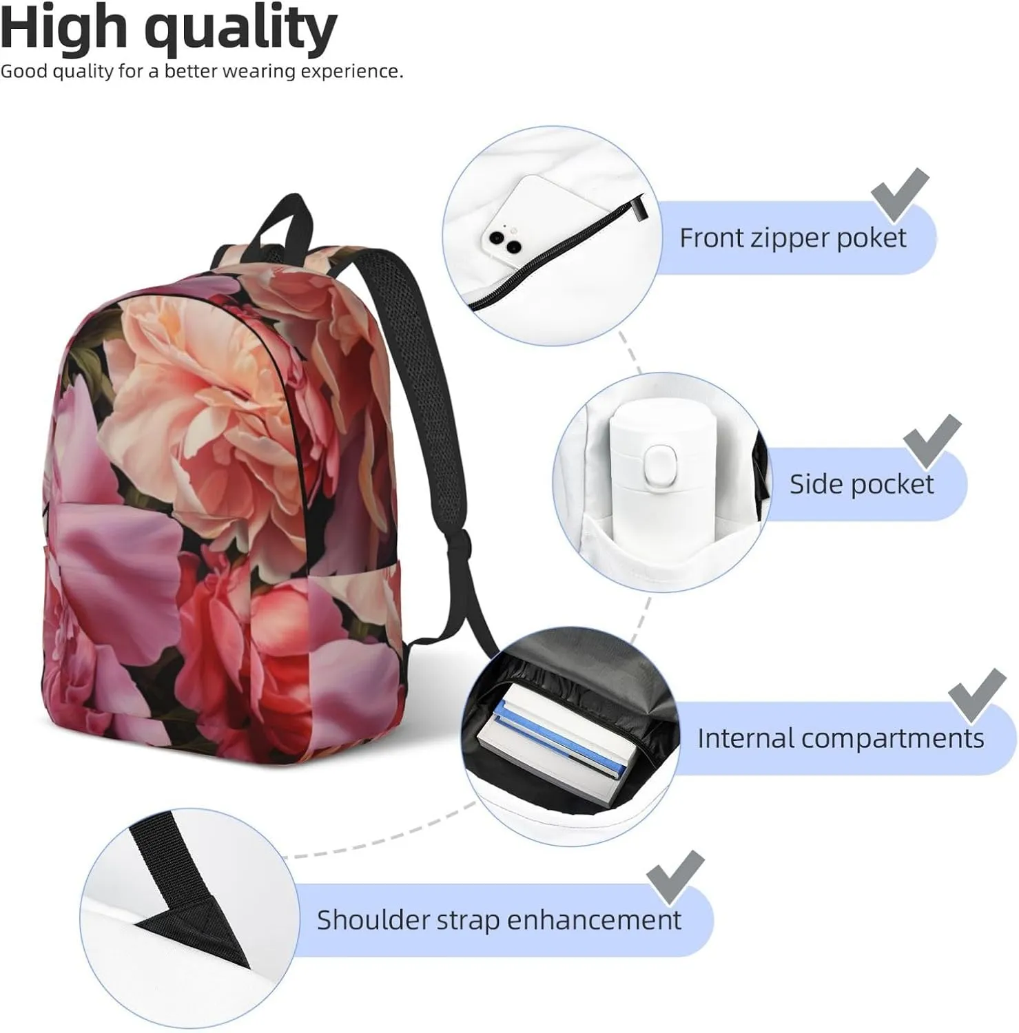 Garden Peony Canvas Casual Lightweight Duffel Bag, Fashion Duffel Bag, Unisex Travel Backpack