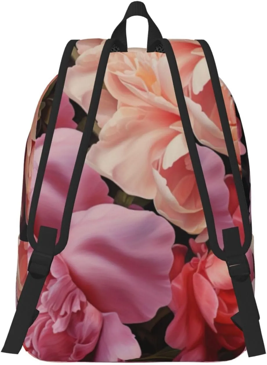 Garden Peony Canvas Casual Lightweight Duffel Bag, Fashion Duffel Bag, Unisex Travel Backpack