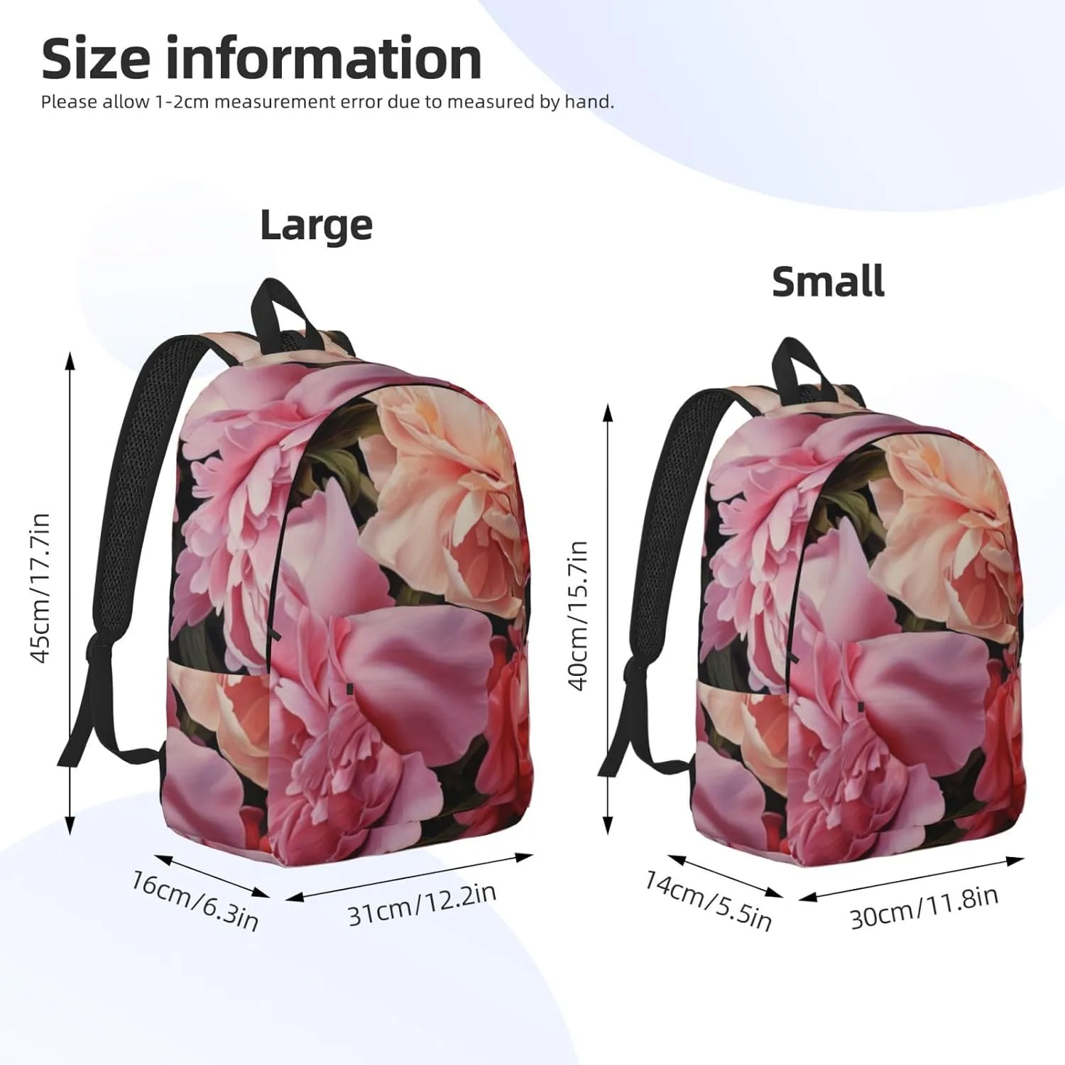 Garden Peony Canvas Casual Lightweight Duffel Bag, Fashion Duffel Bag, Unisex Travel Backpack