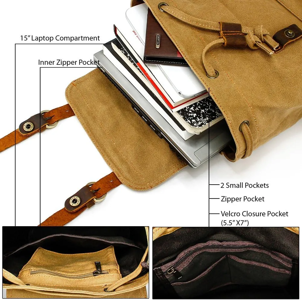 GEARONIC Vintage Canvas Backpack, Casual Daypack Backpacks for Men Women, 15inch Laptop Bag Travel Hiking Camping Rucksack