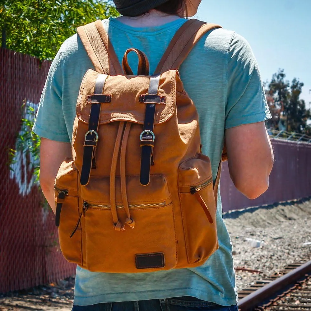 GEARONIC Vintage Canvas Backpack, Casual Daypack Backpacks for Men Women, 15inch Laptop Bag Travel Hiking Camping Rucksack