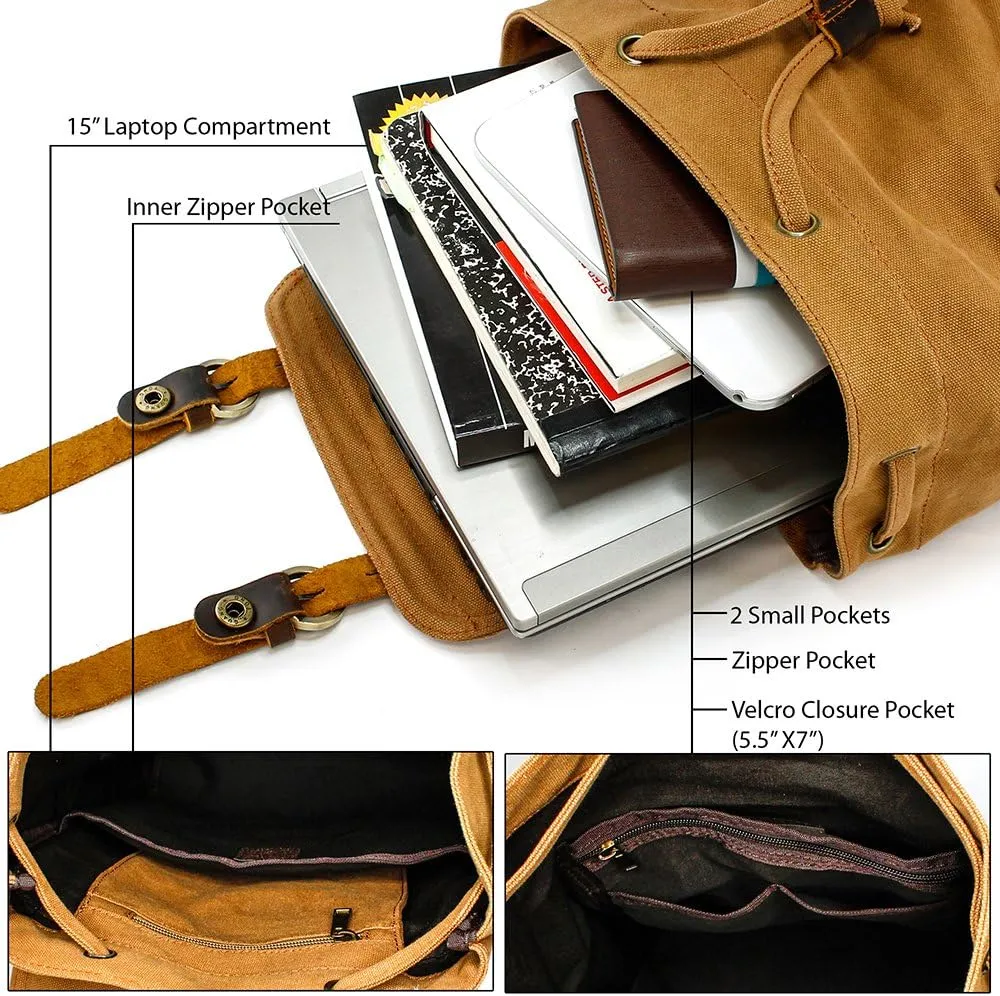 GEARONIC Vintage Canvas Backpack, Casual Daypack Backpacks for Men Women, 15inch Laptop Bag Travel Hiking Camping Rucksack