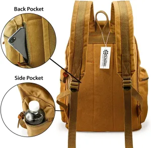 GEARONIC Vintage Canvas Backpack, Casual Daypack Backpacks for Men Women, 15inch Laptop Bag Travel Hiking Camping Rucksack