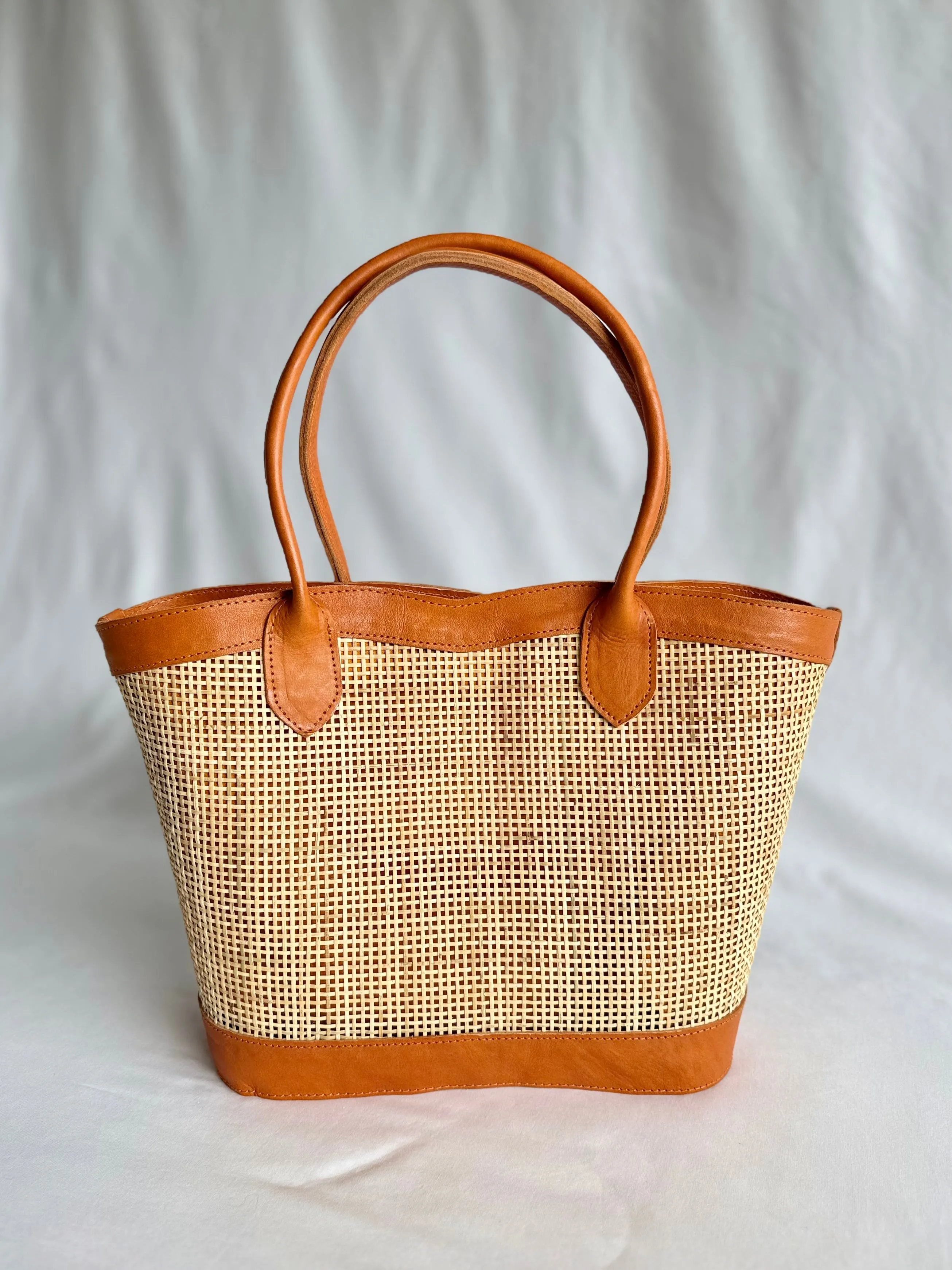 Genova Leather Handbag | Genuine Cowhide Leather & Rattan, Stylish Crossbody with Top Handles