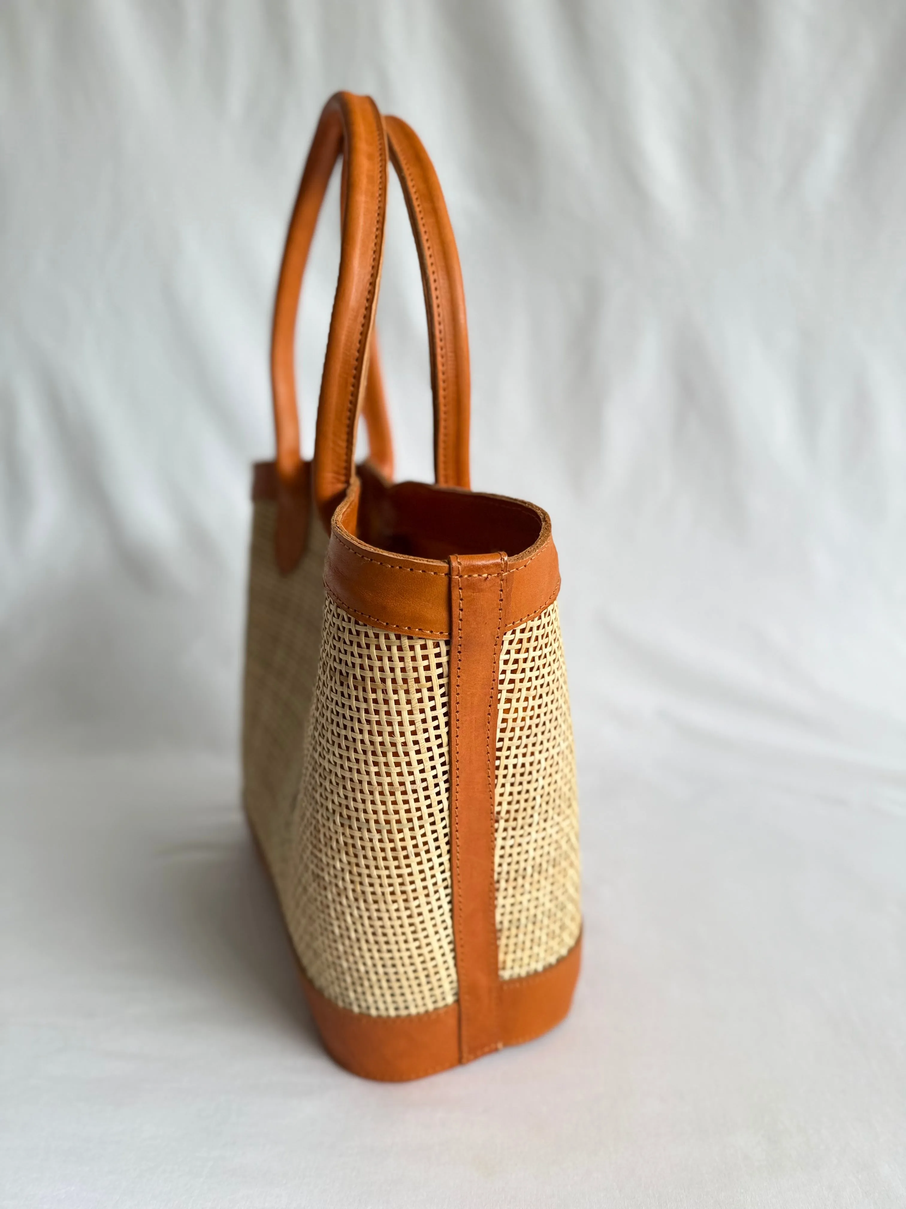 Genova Leather Handbag | Genuine Cowhide Leather & Rattan, Stylish Crossbody with Top Handles