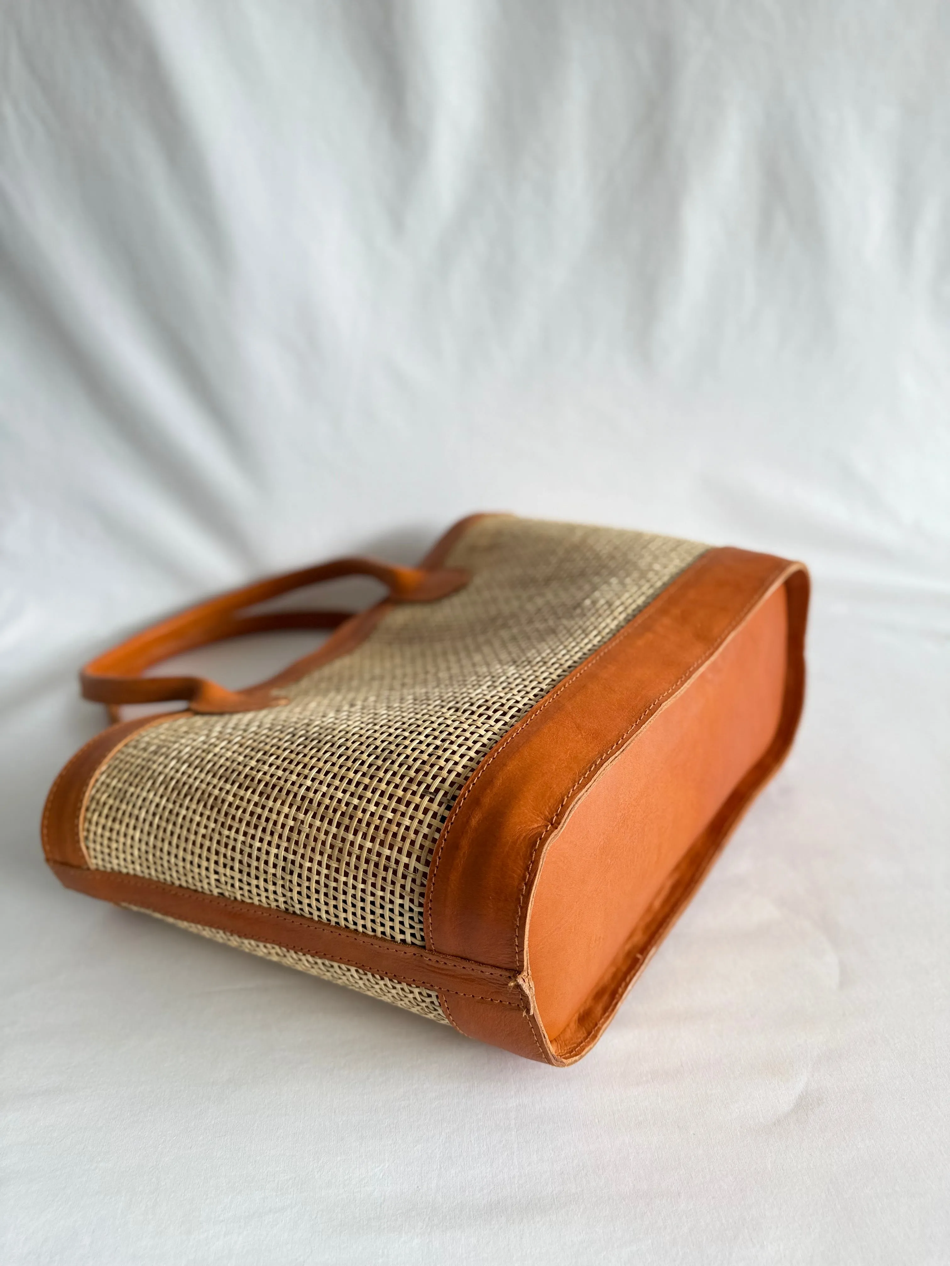 Genova Leather Handbag | Genuine Cowhide Leather & Rattan, Stylish Crossbody with Top Handles