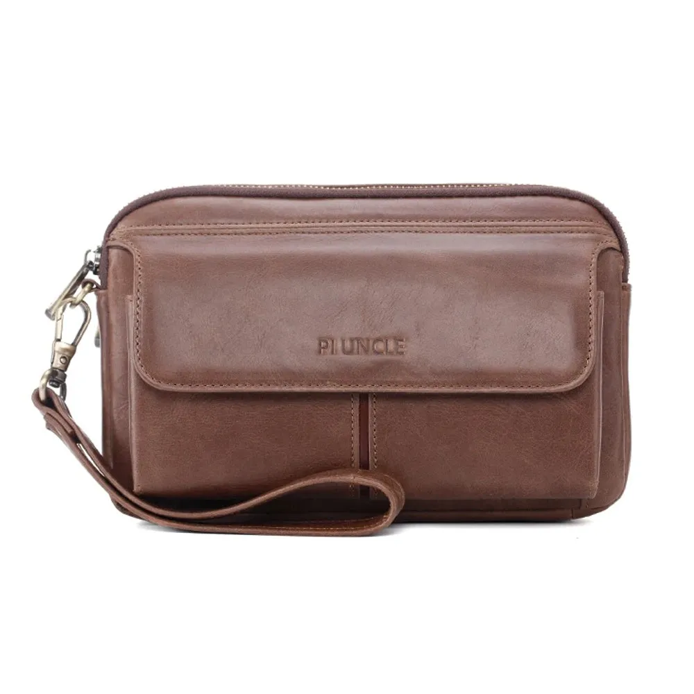Genuine Leather Men's Long Wallet Cowhide Handle Bags