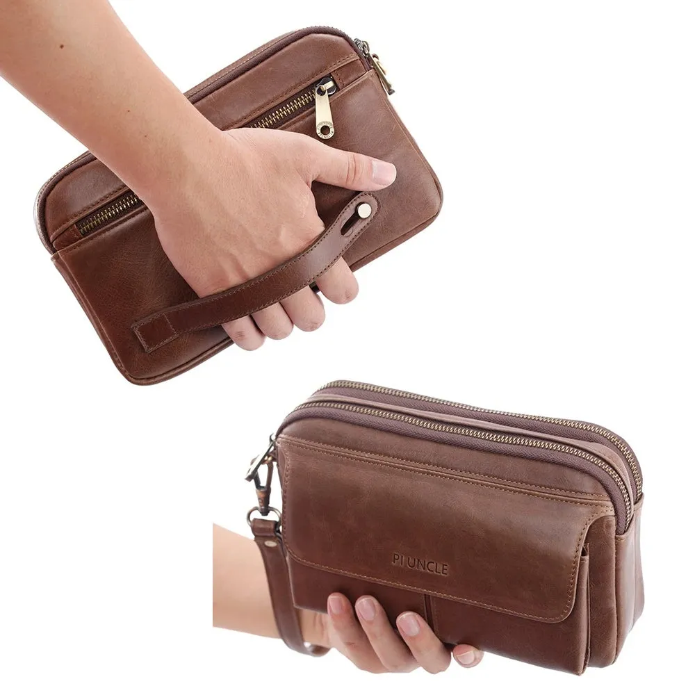 Genuine Leather Men's Long Wallet Cowhide Handle Bags