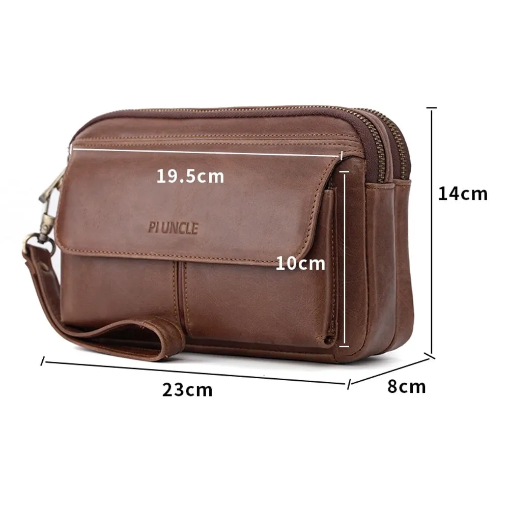 Genuine Leather Men's Long Wallet Cowhide Handle Bags