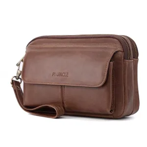 Genuine Leather Men's Long Wallet Cowhide Handle Bags
