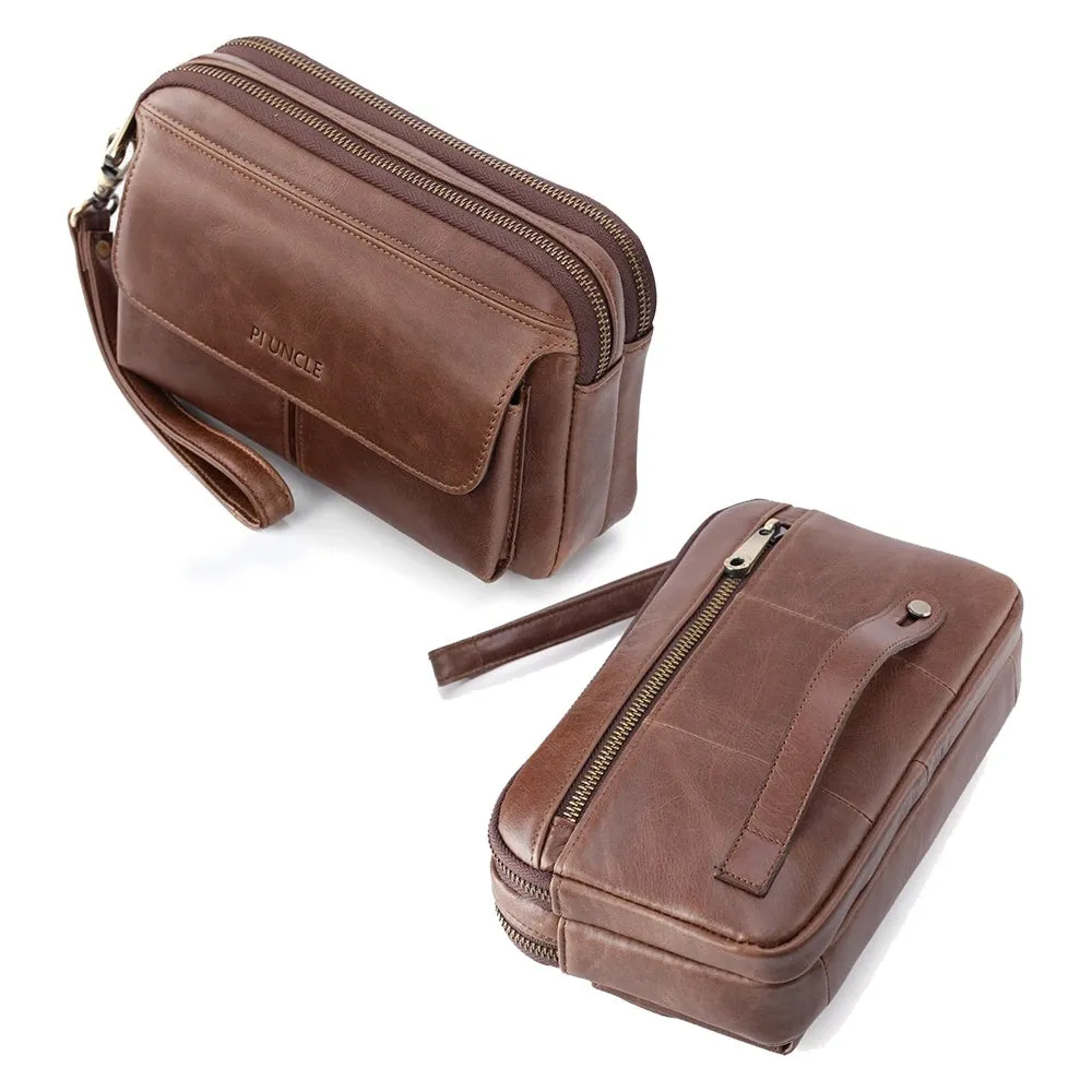 Genuine Leather Men's Long Wallet Cowhide Handle Bags