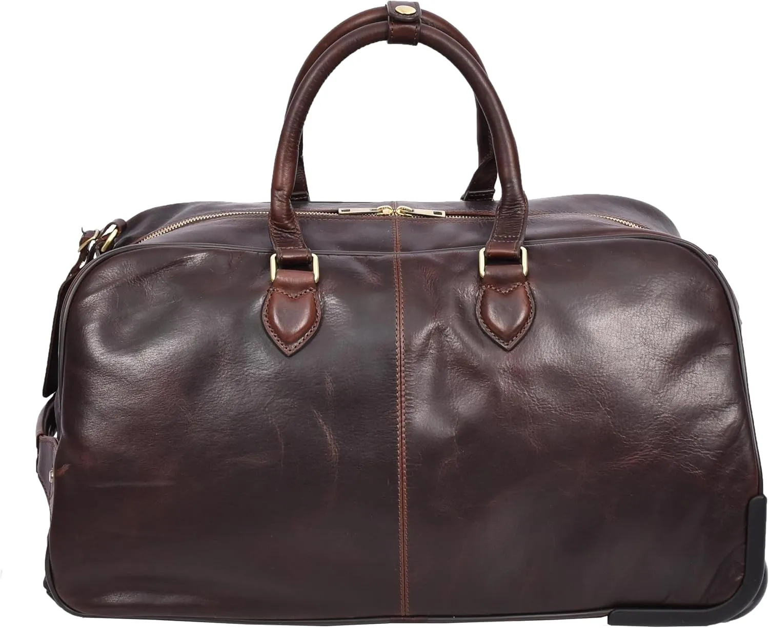 Genuine Leather Wheeled Holdall Duffel Weekend Overnight Bag Whitby, Brown, L, Wheeled Travel Holdall