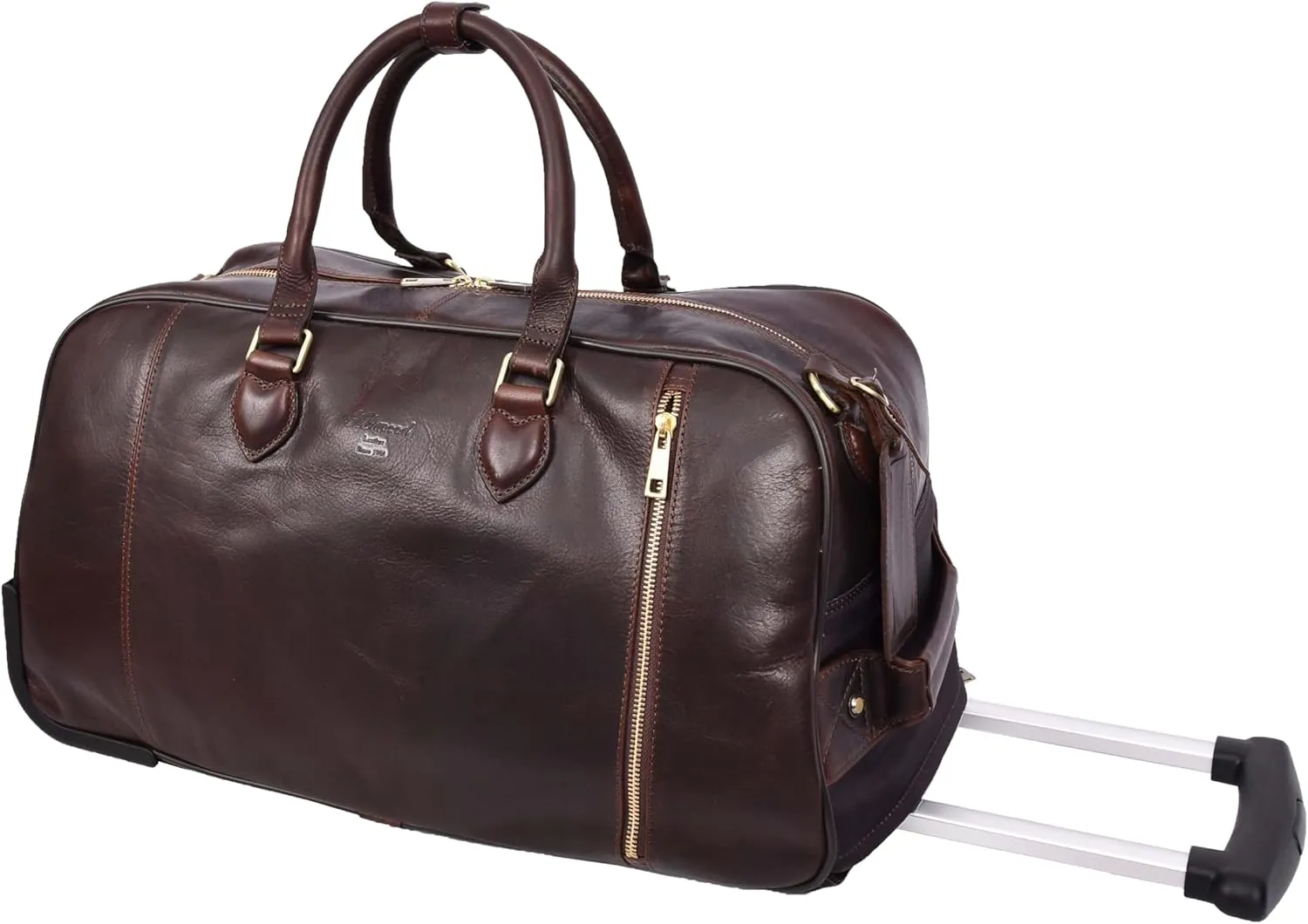 Genuine Leather Wheeled Holdall Duffel Weekend Overnight Bag Whitby, Brown, L, Wheeled Travel Holdall