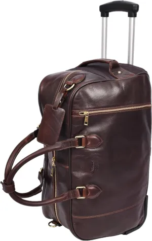 Genuine Leather Wheeled Holdall Duffel Weekend Overnight Bag Whitby, Brown, L, Wheeled Travel Holdall