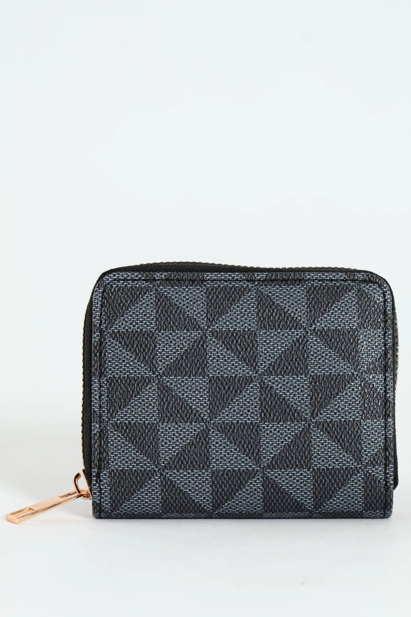 Geo Print Small Zip Around Purse - Black
