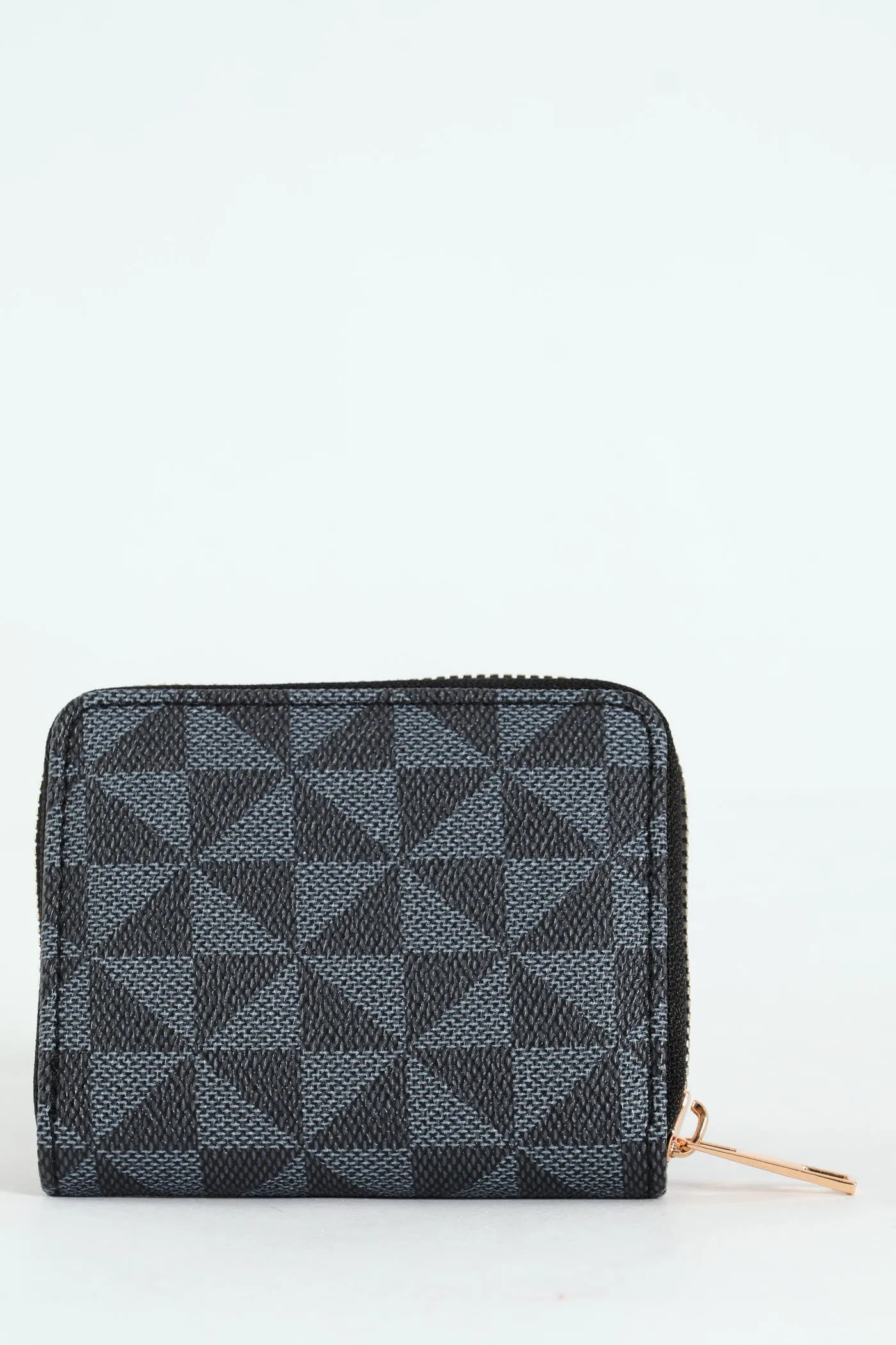 Geo Print Small Zip Around Purse - Black