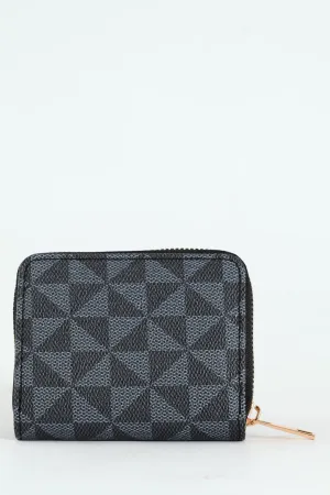 Geo Print Small Zip Around Purse - Black