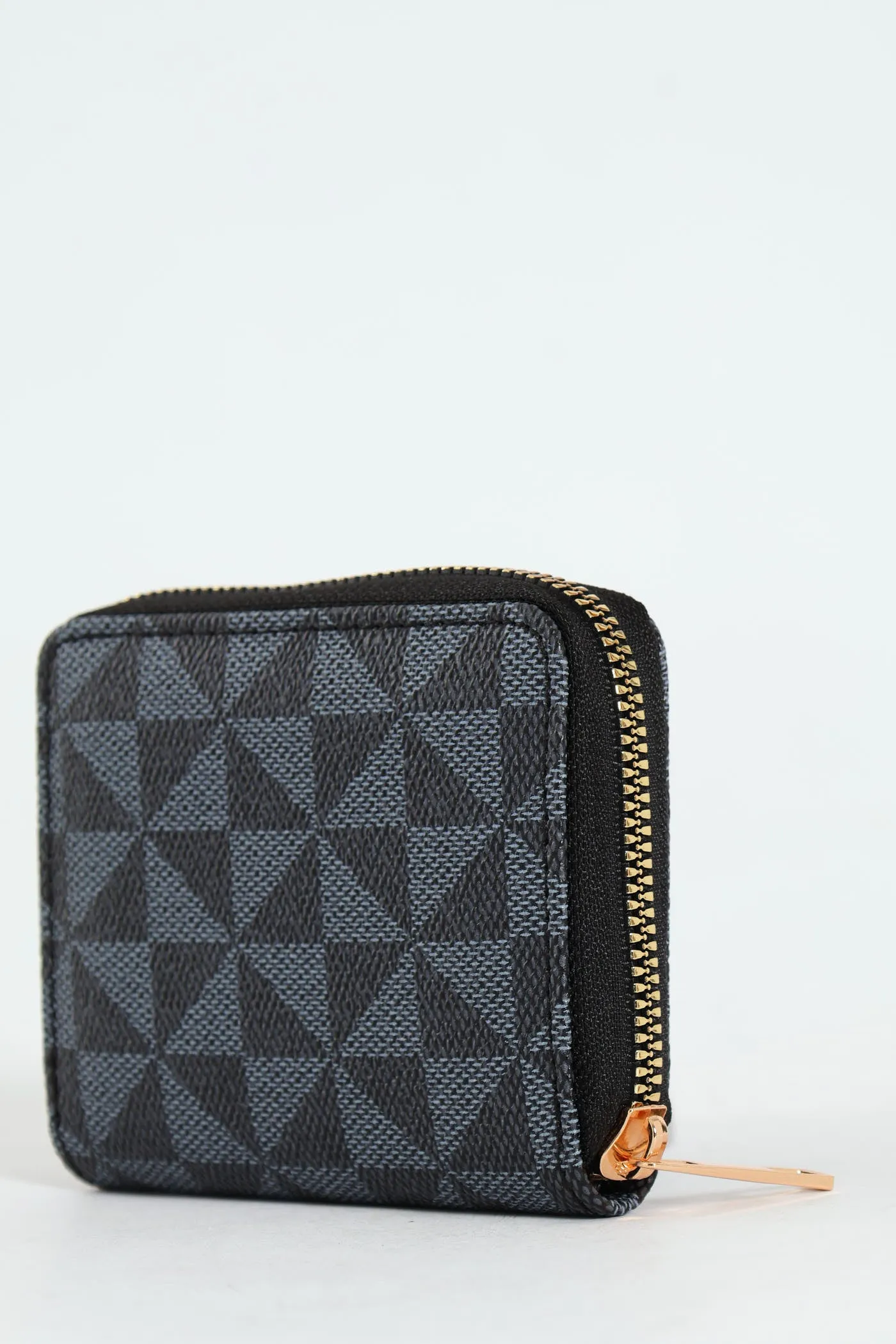 Geo Print Small Zip Around Purse - Black