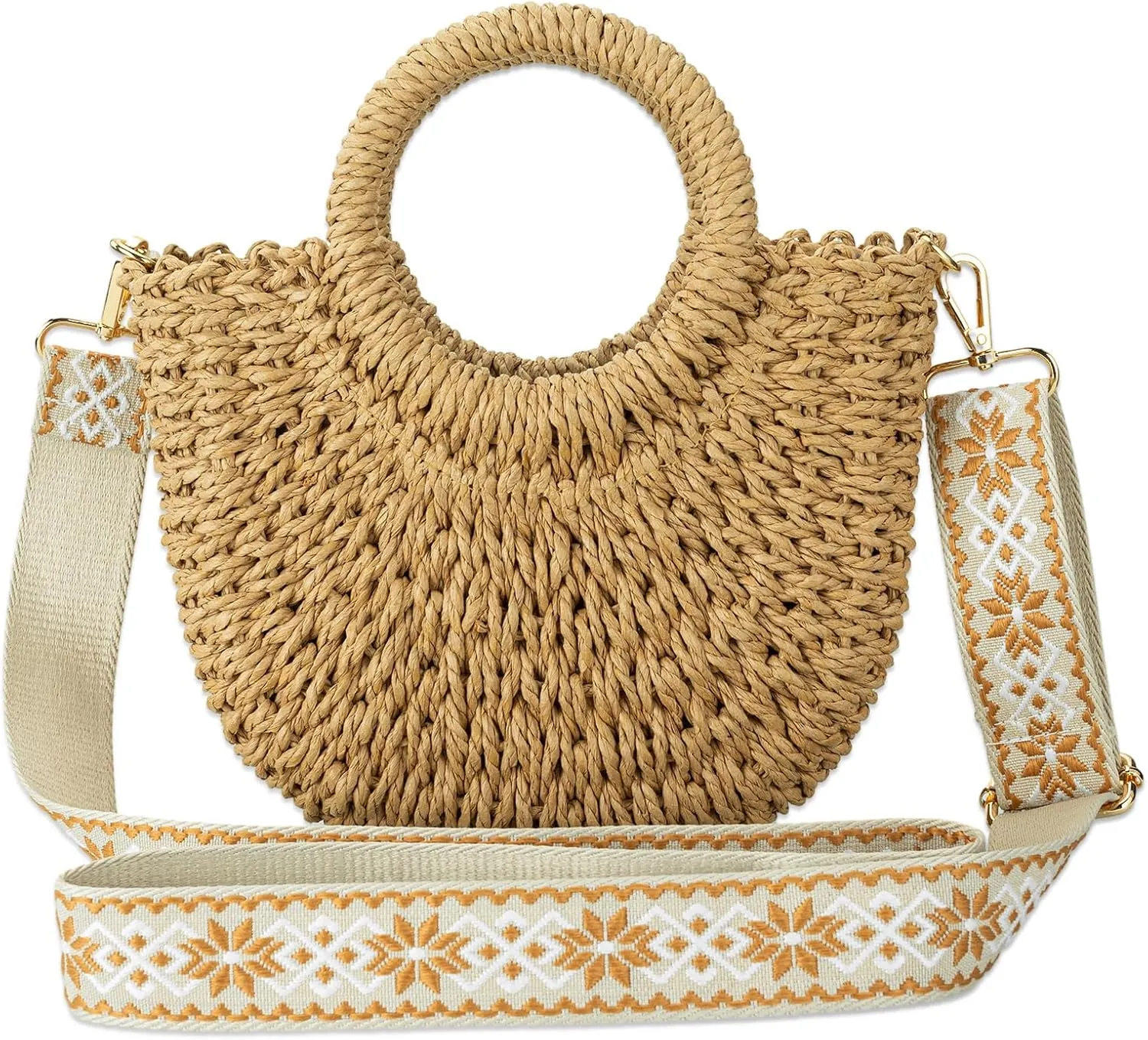 Gets Handwoven Rattan Bag for Women Cross Body Bohemian Straw Bag Vintage Weave Tote Summer Beach Carrying Shoulder Bag