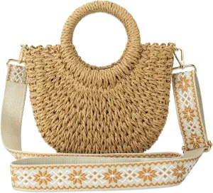 Gets Handwoven Rattan Bag for Women Cross Body Bohemian Straw Bag Vintage Weave Tote Summer Beach Carrying Shoulder Bag