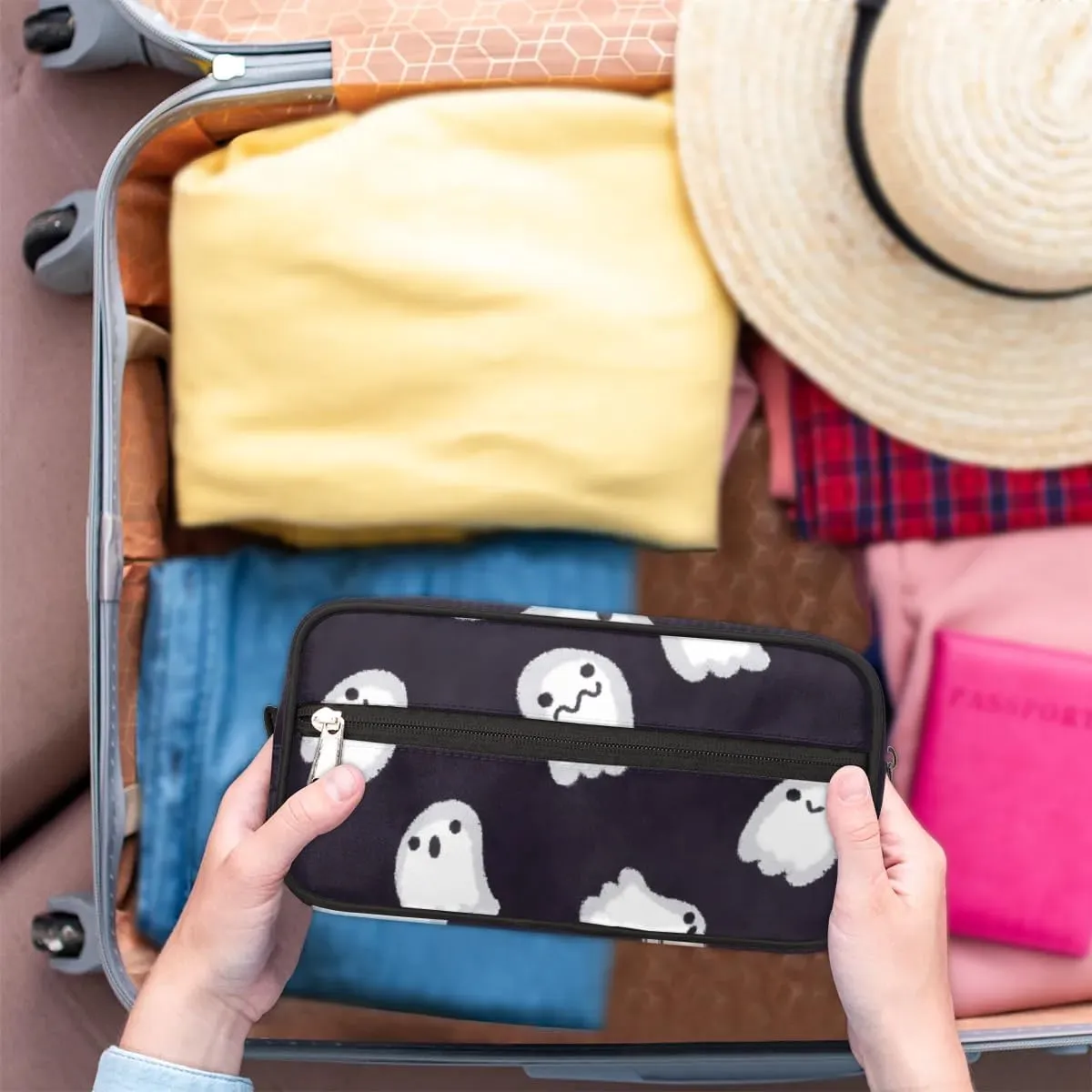 Ghost Halloween Makeup Bag Travel Toiletry Bag for Women, Kids Toiletry Bag Cosmetic Waterproof Small Easy-carry