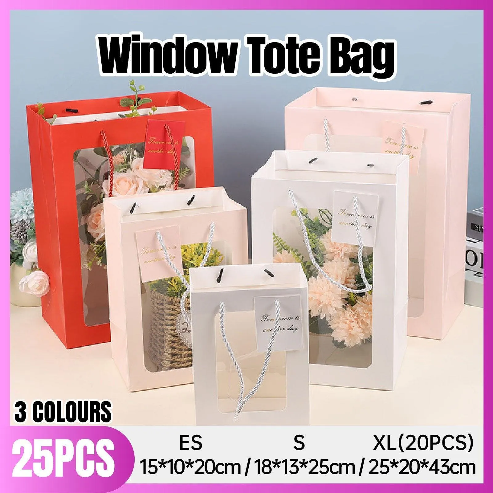 Gifts with Window Tote Bag 3 Colors 25PCS