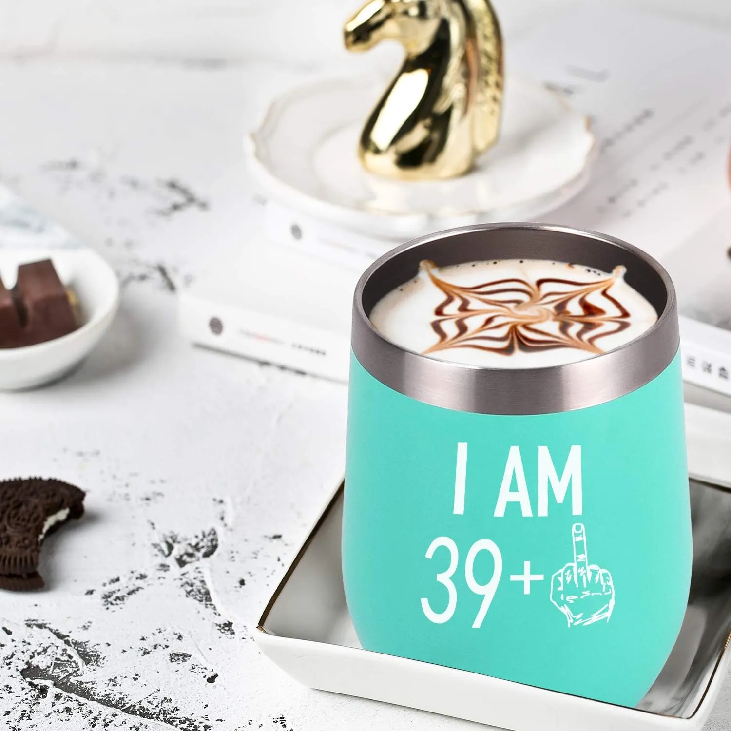 GINGPROUS 40th Birthday Wine Tumbler 39 Plus One Middle Finger for Women Men Friends, 12 Oz Insulated Stainless Steel Tumbler Cup with Lid, Personalize Gag Gift for 40th Birthday Party
