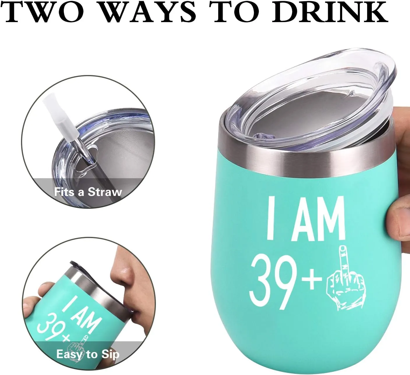 GINGPROUS 40th Birthday Wine Tumbler 39 Plus One Middle Finger for Women Men Friends, 12 Oz Insulated Stainless Steel Tumbler Cup with Lid, Personalize Gag Gift for 40th Birthday Party