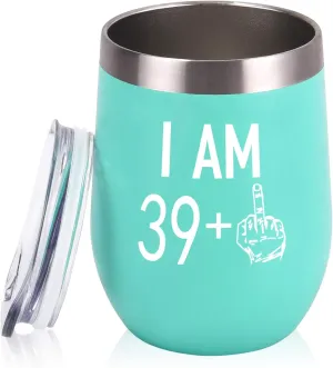 GINGPROUS 40th Birthday Wine Tumbler 39 Plus One Middle Finger for Women Men Friends, 12 Oz Insulated Stainless Steel Tumbler Cup with Lid, Personalize Gag Gift for 40th Birthday Party