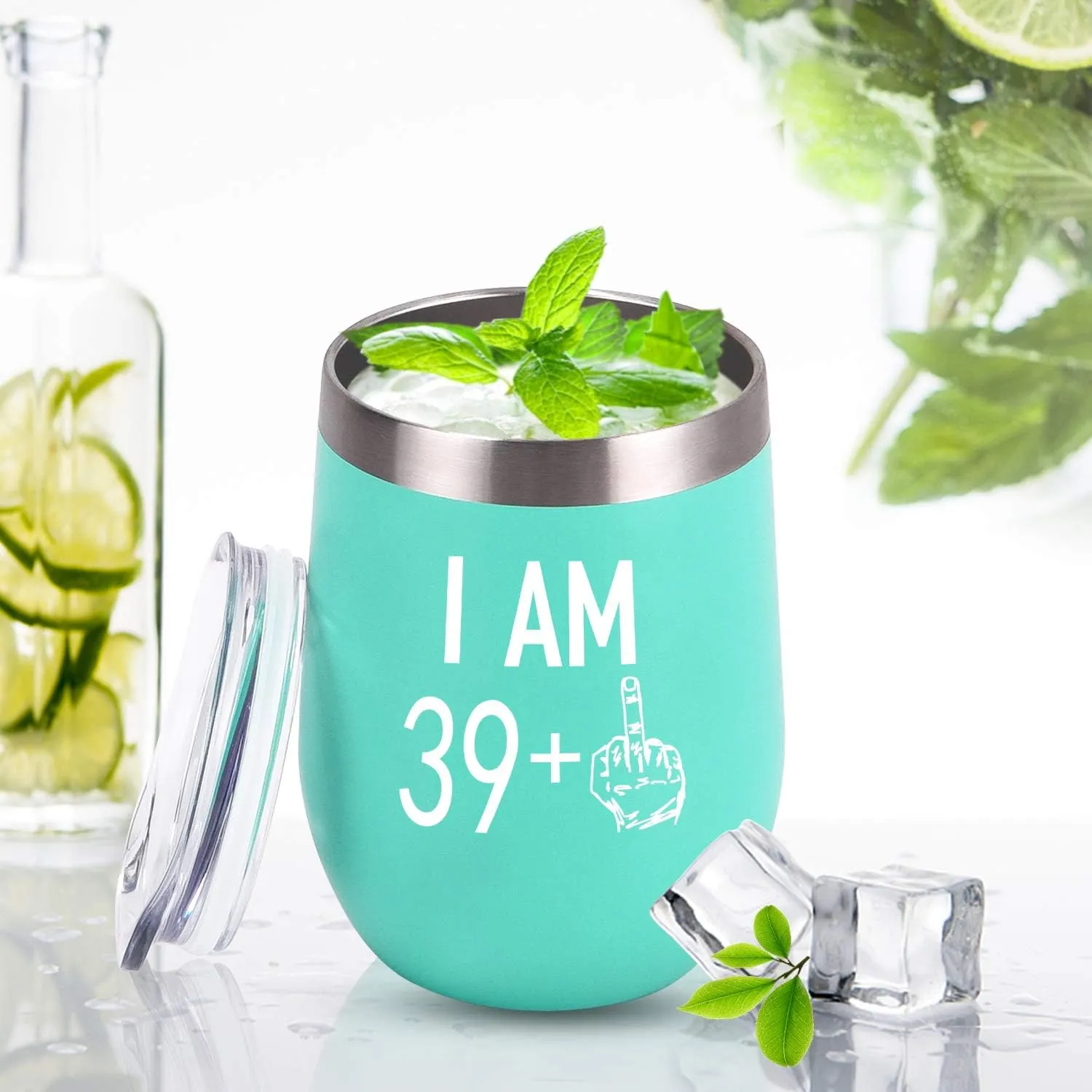 GINGPROUS 40th Birthday Wine Tumbler 39 Plus One Middle Finger for Women Men Friends, 12 Oz Insulated Stainless Steel Tumbler Cup with Lid, Personalize Gag Gift for 40th Birthday Party