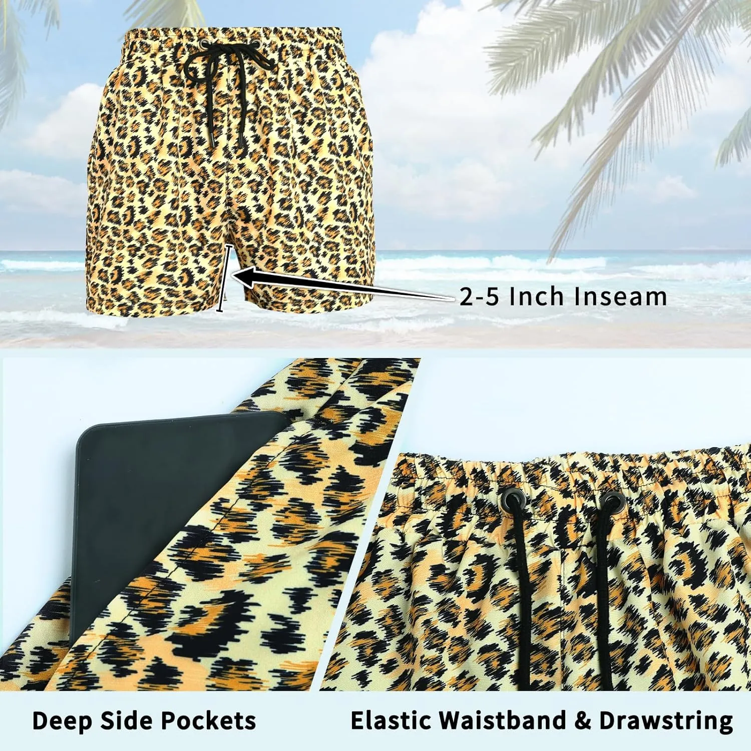 GINGTTO Men's Beach Shorts Bathing Suits with Mesh Lining