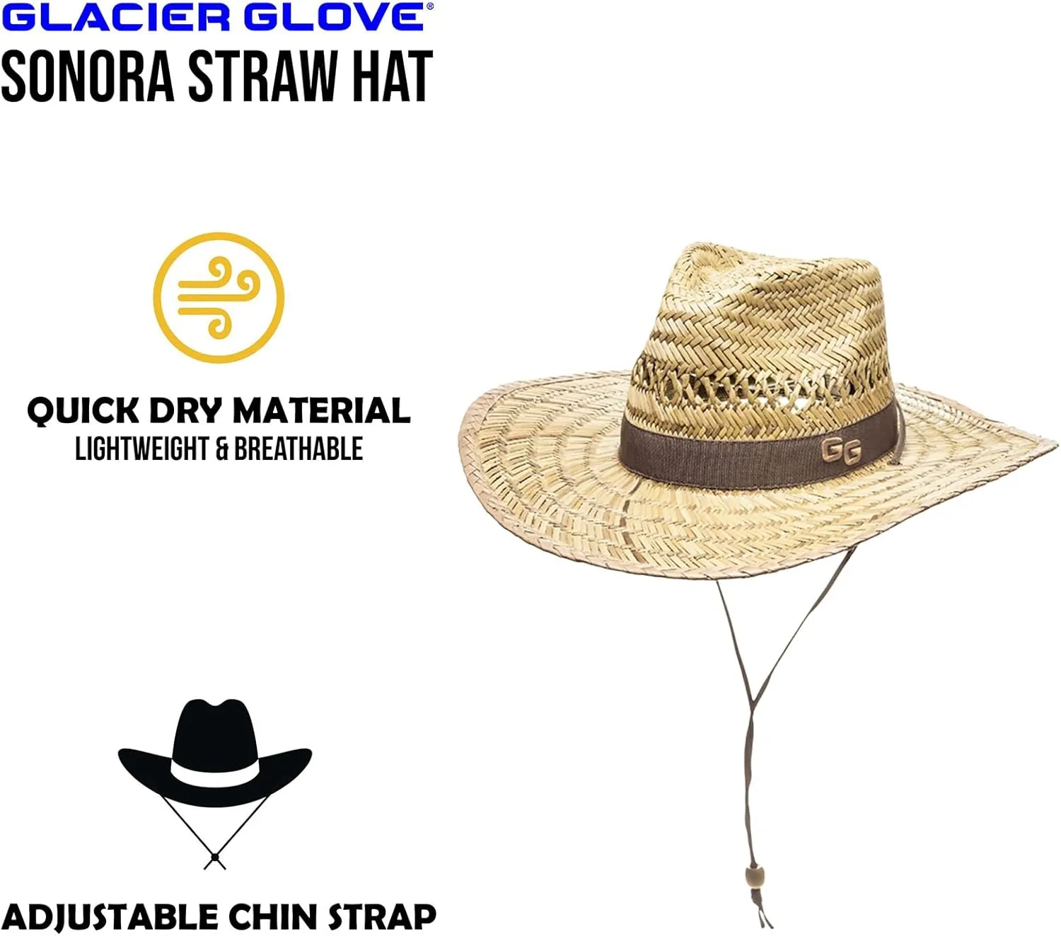 Glacier Glove Unisex Sonora Straw Hat | Lightweight Breathable Quick-Drying Wide-Brimmed Sun Hat with Adjustable Chin Strap