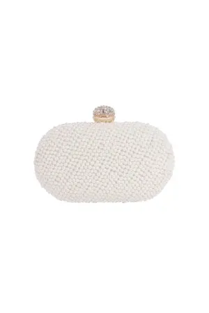 Glamorous Embroidered Art Silk White Color Clutch
