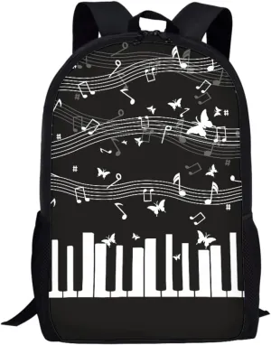 GLUDEAR Canvas Backpack Cute Black White Piano Keys Print Lightweight Teen Girls Backpacks School Book Bags,Butterfly