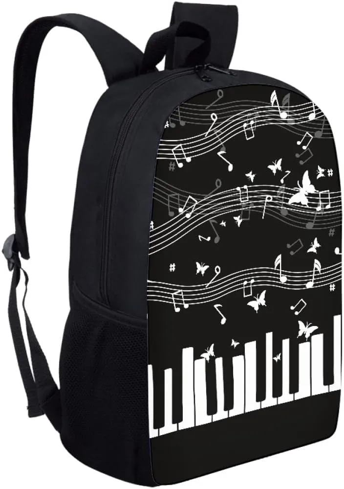 GLUDEAR Canvas Backpack Cute Black White Piano Keys Print Lightweight Teen Girls Backpacks School Book Bags,Butterfly