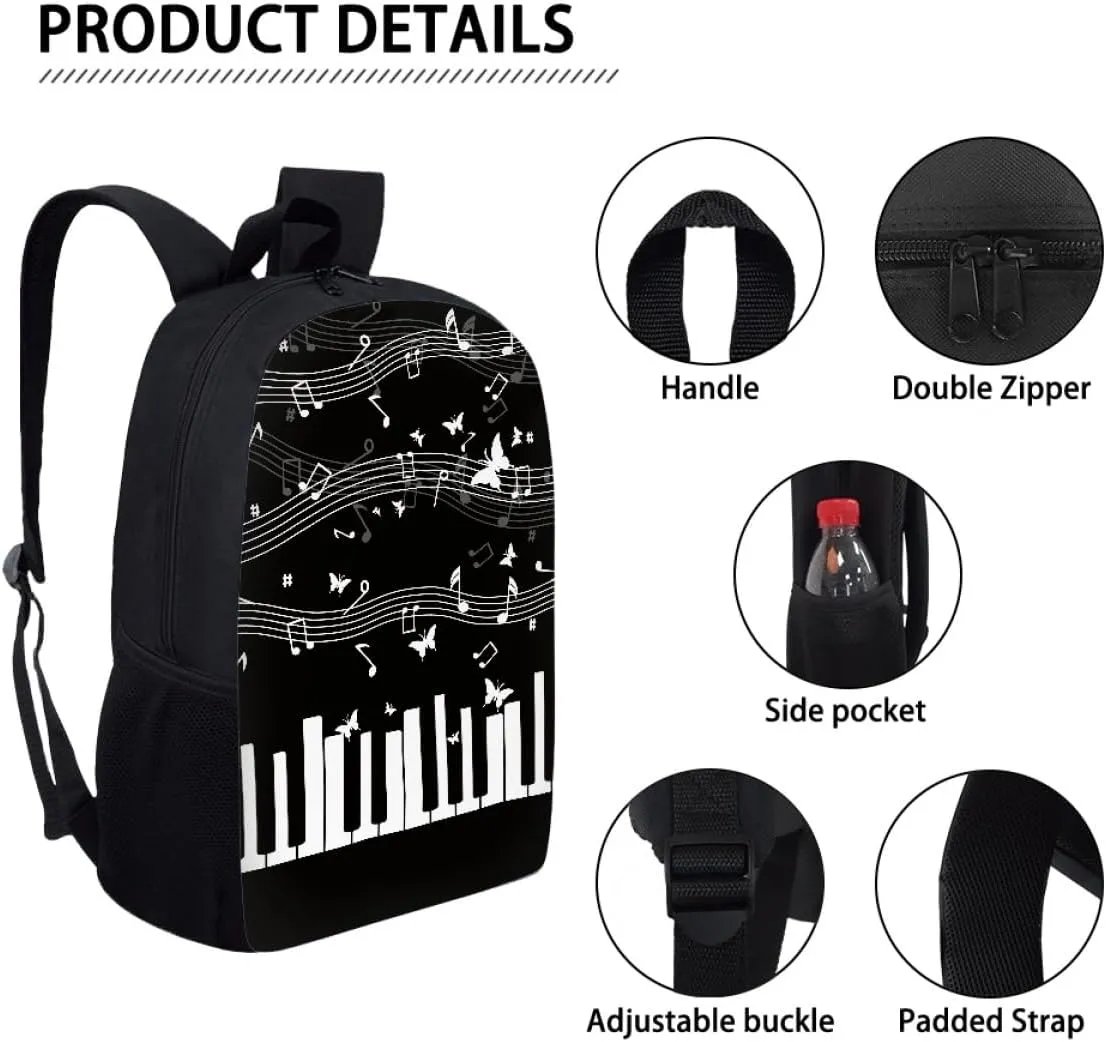 GLUDEAR Canvas Backpack Cute Black White Piano Keys Print Lightweight Teen Girls Backpacks School Book Bags,Butterfly