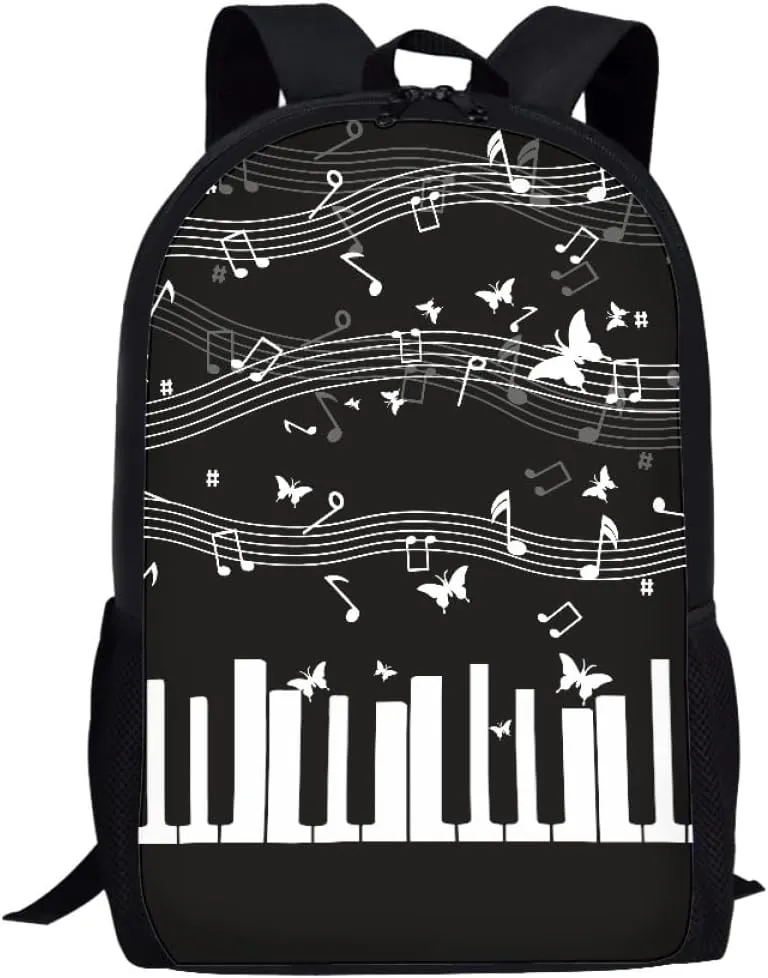 GLUDEAR Canvas Backpack Cute Black White Piano Keys Print Lightweight Teen Girls Backpacks School Book Bags,Butterfly