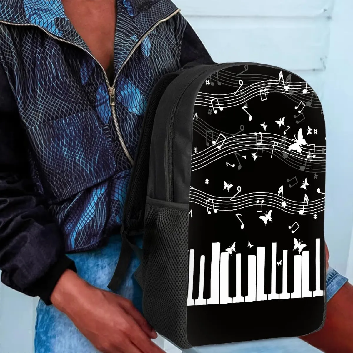 GLUDEAR Canvas Backpack Cute Black White Piano Keys Print Lightweight Teen Girls Backpacks School Book Bags,Butterfly