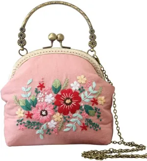 Gogobear Easy Embroidery DIY Bags Purse Wallet Handbag Pink Flowers Handmade Embroidered Handbag Crossbody